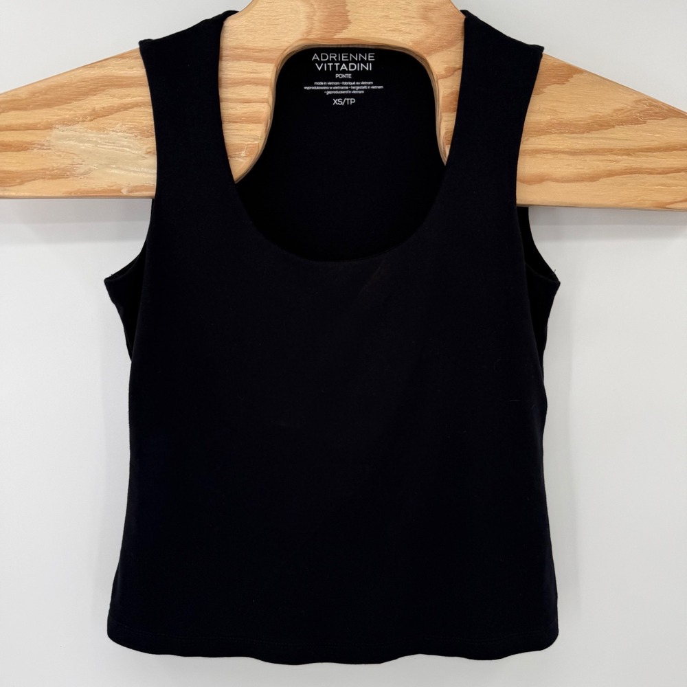 Adrienne Vittadini Tank Top Women XS Black Ponte Knit Scoop Neck Basic Layering